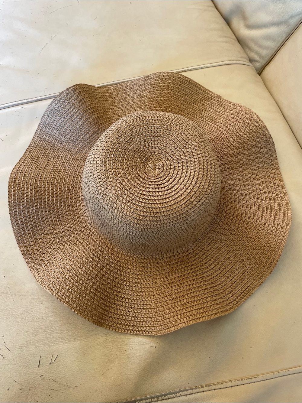 Source Unknown Tan Straw Wide Brim Sun Hat